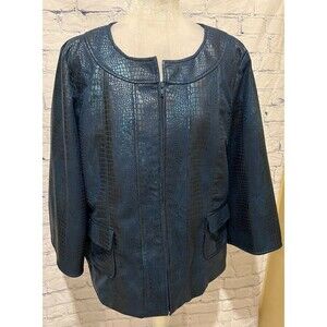 Susan Graver Style Jacket QVC Faux Crocodile Leather Black & Blue Woman’s Large